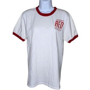 Taylor Swift Red Short Sleeve Ringer TShirt Womens Size S White
